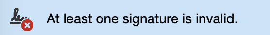 Adobe Acrobat showing a valid signature Invalid Signature